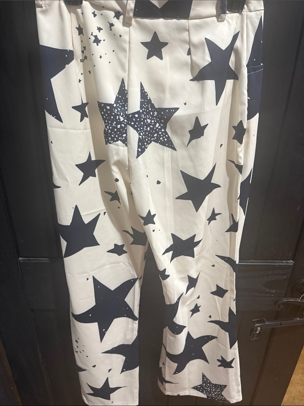 SHEIN Black Star Print Wide-Leg Pants on Cream - Picture 4 of 4